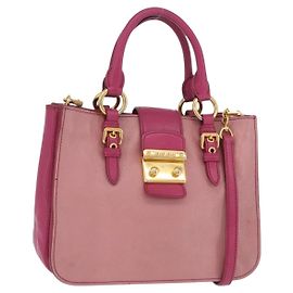 Sac à main Miu Miu Madras en cuir 2way Rose Ton Or Auth BA16083