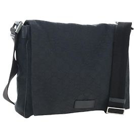 GUCCI GG Canvas Schultertasche Schwarz Silber 146236 Auth 205299V