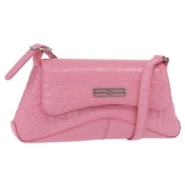 Balenciaga XX Small Flap Bag aus Leder in Krokoprägung Rosa 695645 Auth 206457M