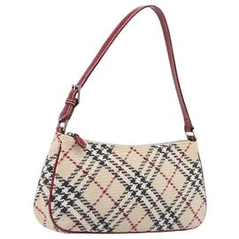 Bolso de mano BURBERRY Nova Check Blue Label Canvas Beige Silver Auth 205362V