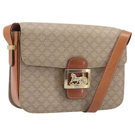 Céline Borsa a tracolla CELINE Macadam Canvas Horse Carriage PVC Beige Gold Auth 206923