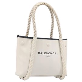 Bolsa Balenciaga Cabas Navy com Alça de Corda Couro 2way Branca 390346 Auth bs37408