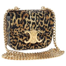 Céline Bolso de hombro con cadena CELINE Velor Beige Gold Auth LN061M