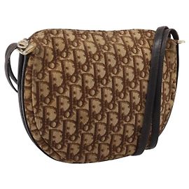 Christian Dior Trotter Canvas Schultertasche Beige Gold Auth ep16482