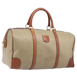 Céline CELINE Macadam Canvas Boston Bag PVC Beige Gold Auth ep15919