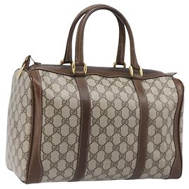 Bolsa de mão GUCCI GG Supreme PVC Bege Gold Auth 205291A