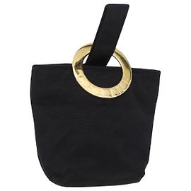 Céline CELINE Circle Pouch Canvas Black Gold Auth 206900A