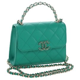 CHANEL Matelasse Schultertasche mit Kette aus Caviar-Leder 2way Grün Gold CC Auth LN084SAM