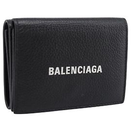 Cartera Balenciaga Trifold de cuero negro y plata 594312 Auth 205243V