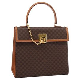 Céline Bolsa de mão CELINE Macadam Canvas PVC Leather Brown Gold Auth 205190V