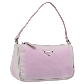 Bolsa de Acessórios PRADA Nylon Rosa Prata Auth 207483
