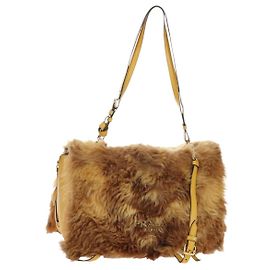 Bolsa de Ombro PRADA Pele 2way Yellow Gold Auth 205953M