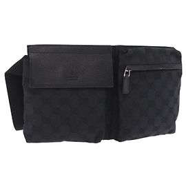 Borsello da vita GUCCI GG Canvas Nero Argento 28566 Auth BA16046A