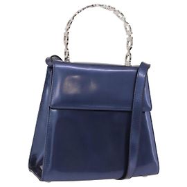 Bolsa Salvatore Ferragamo Gancini Couro envernizado 2way Navy Silver Auth 206330A