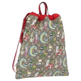 GUCCI GG Supreme Yuko Higuchi Backpack PVC Beige Red 550775 Auth 206696SAM