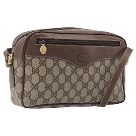 GUCCI GG Supreme Schultertasche PVC Beige Gold Auth 206766