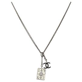 Collana CHANEL metallo Silver CC Auth 205469M