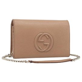 Carteira de ombro GUCCI Soho Chain em couro Outlet Beige Gold 598211 Auth 205421A