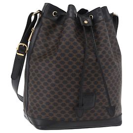 Céline Sac à épaule CELINE Macadam Canvas PVC Leather Black Gold Auth 206055