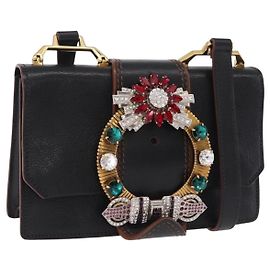 Borsa a tracolla Miu Miu Madras in pelle nera e oro Auth 207539M