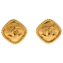 Orecchini a clip quadrati placcati oro Chanel CC Gold