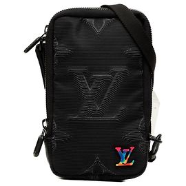 Borsa a tracolla doppia custodia per telefono Louis Vuitton Monogram Nylon 2054 Nera
