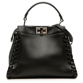 Bolsa Peekaboo Iconic Mini em couro preto com atacadores Fendi