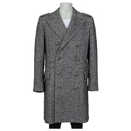 Balmain Men's Wool Blend Printed Overcoat Long Coat IT 56 3XL Pre-owned