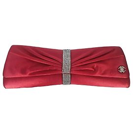 Roberto Cavalli Clutch aus rotem Satin mit Strasssteinen
