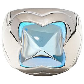Bulgari Pyramide Ring Weißgold 750/18K Blautopas Cocktailring Massiv 16 g mit Box Gr. 54