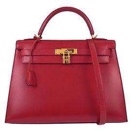 Hermès Hermes Kelly Red Box Calf with Gold Hardware 32