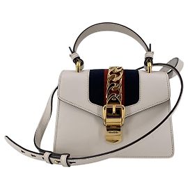 Gucci Mini mala Sylvie Web em pele branca com 2 alças de ombro