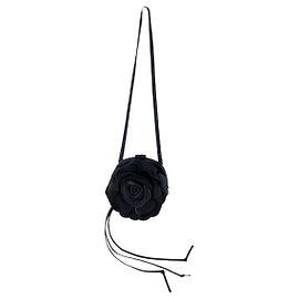 Bottega Veneta Borsa a tracolla vintage in raso nero e pelle con applicazione a rosa