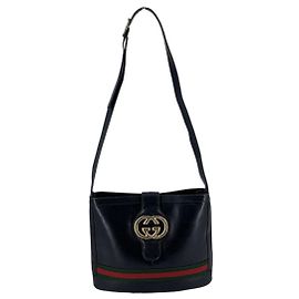 Gucci Bolsa de Ombro Vintage em couro preto com GG entrelaçado e faixa Web