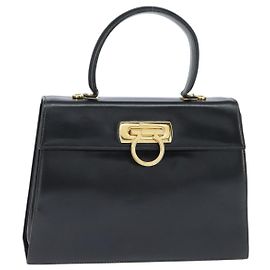 Salvatore Ferragamo Gancini Hand Bag Leather 2way Black Gold