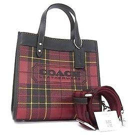 Sac à épaule pour femme COACH Field Tote 22 CG192 cuir rouge x noir