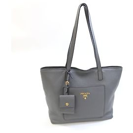 Prada Gray Leather Tote Bag