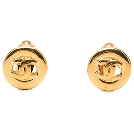 Pendientes de clip redondos Chanel Gold CC chapados en oro