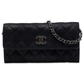 Chanel Portafoglio Wallet On Chain in camoscio metallizzato matelassé CC nero