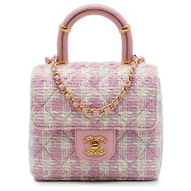 Chanel Pink Quilted Tweed Crush Top Handle Flap