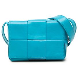 Bottega Veneta Borsa a tracolla Intrecciato Cassette in pelle di vitello Blue Candy Paper