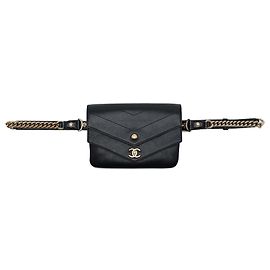 Chanel Black CC Chevron Sheepskin Double Envelope Flap