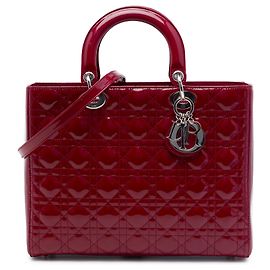 Dior Red Large Patent Cannage Lady Dior