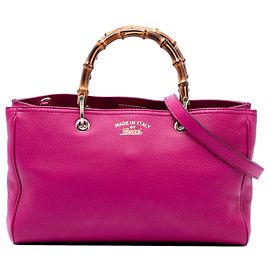 Bolsa Gucci Bamboo Shopper média em couro de bezerro rosa