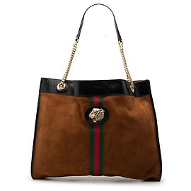 Bolso Tote Gucci Rajah Grande de Gamuza Marrón con Web