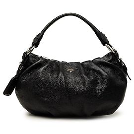 Sac Hobo Prada en cuir Cervo Lux plissé noir