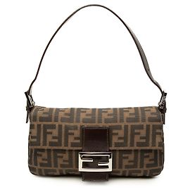Sac Baguette Fendi en toile Zucca marron
