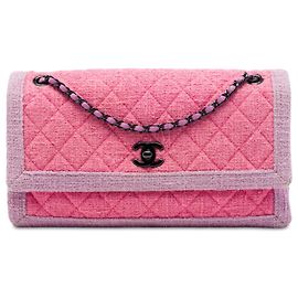 Chanel Pink CC Quilted Tweed Accordion Flap