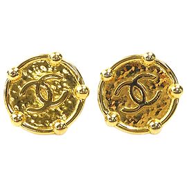 Boucles d'oreilles clips rondes plaquées or Chanel Gold CC