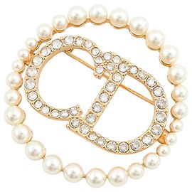 Broche Dior Gold Plated Faux Pearl Strass Clair D Lune